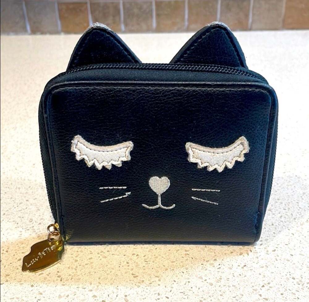 Luv Betsey by Betsey Johnson Black Cat Face Zip Around Bifold Wallet